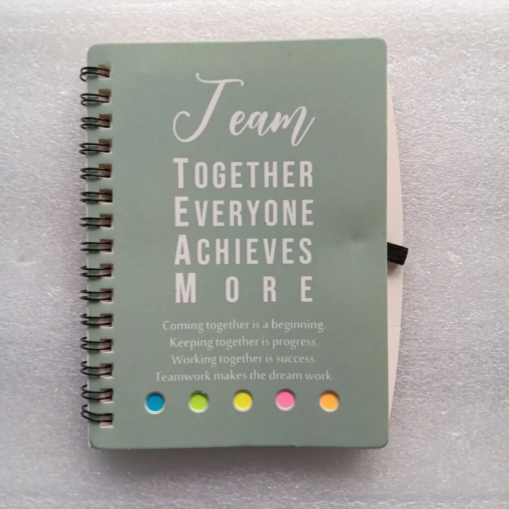 New Weekly Planner Spiral Notebook with Sticky Notes Team Quote Green Pen Loop